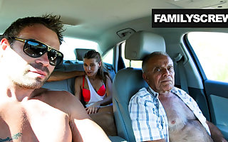 Street Slut Fucking with Grandpa, Son and Uncle