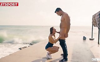 Wild petite babe fucked hard first of all a public beach - Sandra Wellness